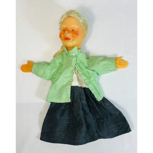 Pair of Vintage Russian Hand Puppet Dolls 1960s Plastic Face - Picture 7 of 12